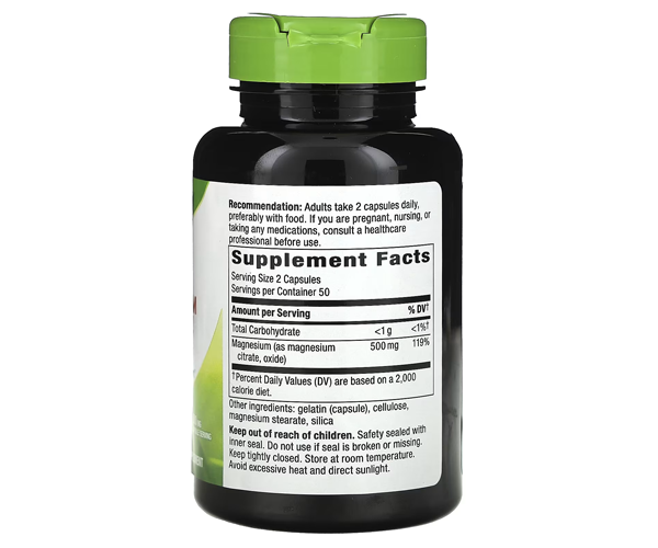 Магний Nature's Way "Magnesium Complex" цитрат и оксид 500 мг 100 капсул
