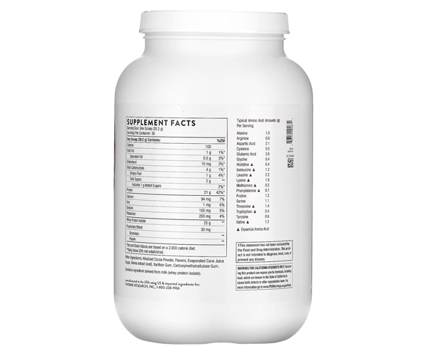 Сывороточный протеин изолят Thorne Research (Whey Protein Isolate) 876 г со вкусом шоколада