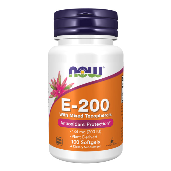 Витамин Е со смешанными токоферолами Now Foods (E-200 with Mixed Tocopherols) 200 МЕ 100 капсул
