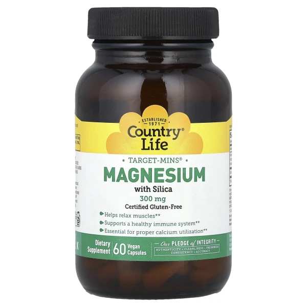 Магниевые капсулы с диоксидом кремния Country Life (Magnesium Caps) 300 мг 