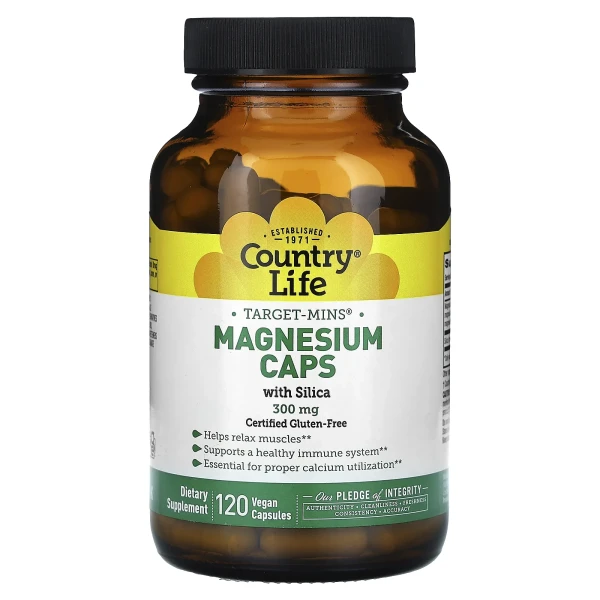 Магниевые капсулы с диоксидом кремния Country Life (Magnesium Caps) 300 мг 