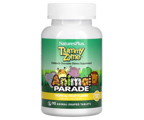Смесь ферментов с пробиотиками для детей Natures Plus (Tummy Zyme) 90 жевательных таблеток со вкусом тропических фруктов