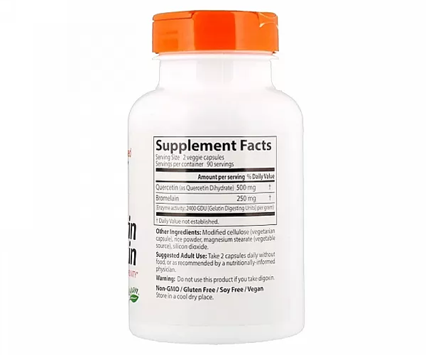 Кверцетин з бромелайном Doctor's Best  (Quercetin Bromelain) 180 капсул