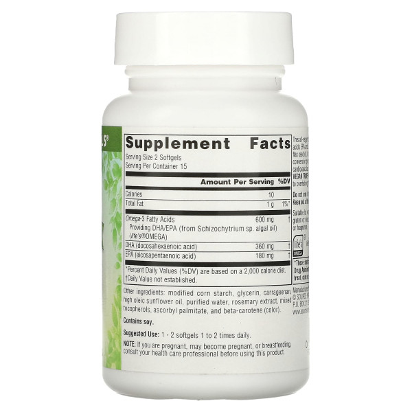 Омега-3 з морських водоростей для веганів Source Naturals  (Non-fish Omega-3) 30 капсул