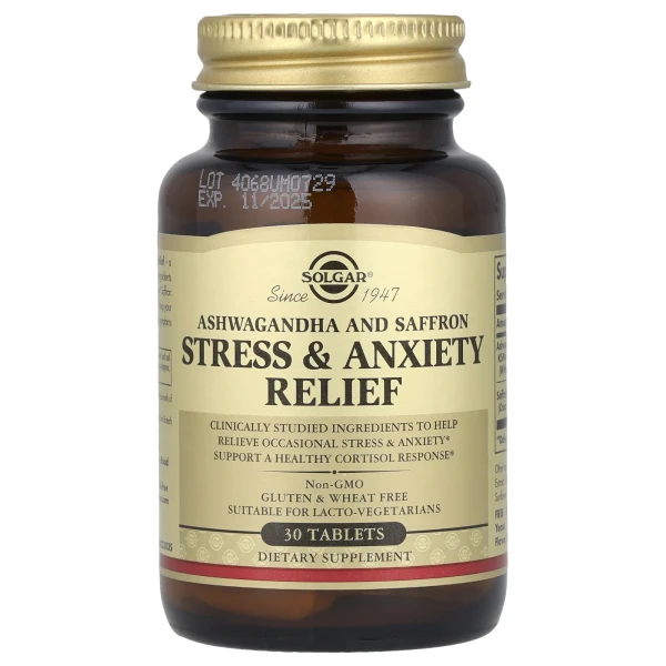 Добавка для зняття стресу та тривоги Solgar  (Stress & Anxiety Relief) 30 таблеток