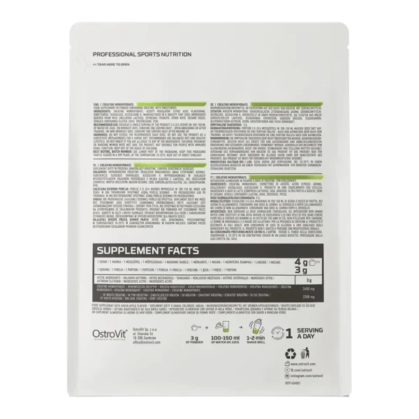 Креатин моногідрат Ostrovit (Creatine monohydrate) 2199 мг із смаком зеленого яблука 500 г