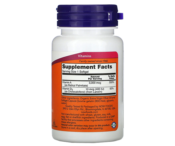 Вітаміни А та Д3 NOW Foods (A&D3 essential nutrition) 10000 МО/400 МО 100 капсул