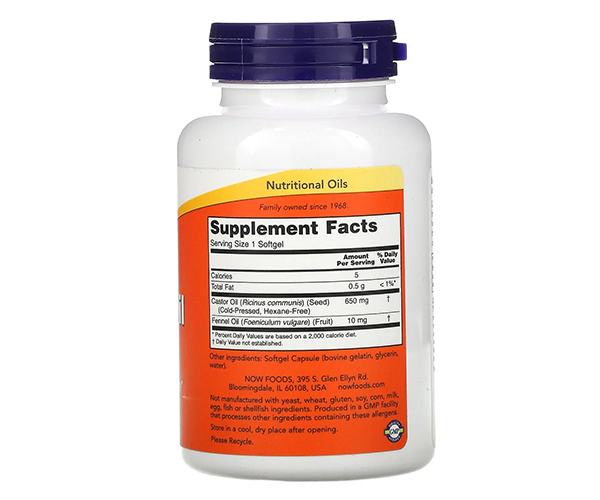 Касторовое масло NOW Foods (Castor Oil) 650 мг 120 капсул