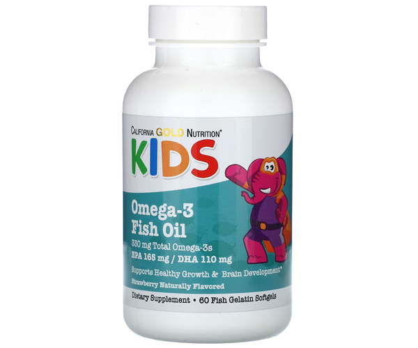 Рыбий жир с омега-3 для детей California Gold Nutrition (Omega-3 fish oil) 60 капсул со вкусом клубники