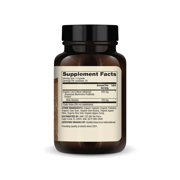 Гриб левова грива Dr. Mercola  (Organic Lion's Mane Mushroom Extract) 500 мг 30 капсул