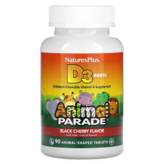Вітамін D3 з цукром та смаком чорної вишні Natures Plus (Vitamin D3 Animal Parade) 500 МО 90 цукерок