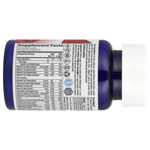 Мультивитамины для детей Trace Minerals Research (Complete Multi Children's) 60 жевательных вафель со вкусом дикой вишни