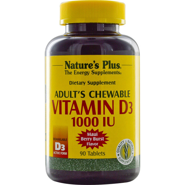 Витамин D3 Natures Plus (Vitamin D3) 1000 МЕ 90 жевательных таблеток с ягодным вкусом