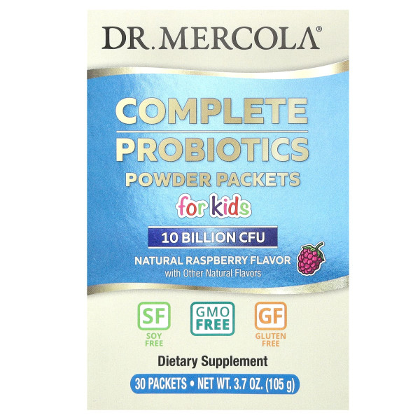 Пробиотики для детей Dr. Mercola (Complete Probiotics Powder Packets for Kids) 10 млрд КОЕ 30 пакетиков со вкусом малины