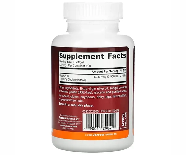 Вітамін D3 холекальциферол Jarrow Formulas (Vitamin D3 Cholecalciferol) 2500 МО 100 капсул