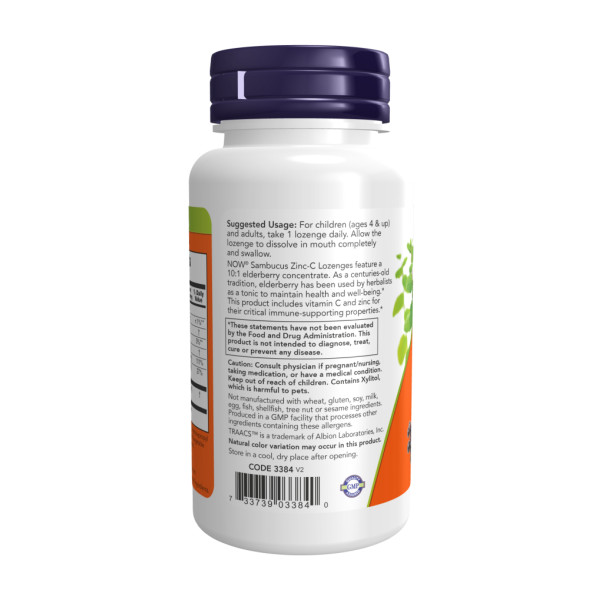 Бузина з цинком та вітаміном С NOW Foods  (Sambucus Zinc-C) 60 льодяників