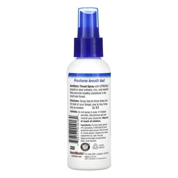 Спрей для горла з екстрактом кісточок грейпфрута, цинком та ментолом Nutribiotic  (Throat spray) 118 мл