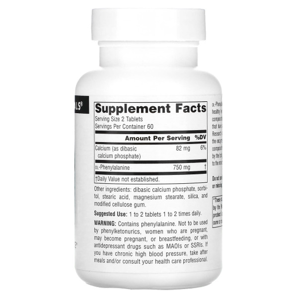 Фенілаланін Source Naturals  (DL-Phenylalanine) 375 мг 120 таблеток