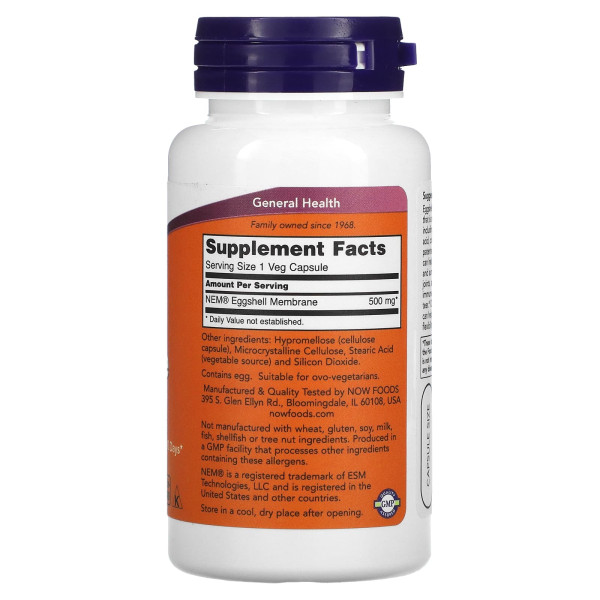 Мембрана яєчної шкаралупи NOW Foods (Eggshell Membrane) 500 мг 60 капсул