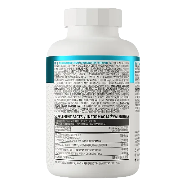 Глюкозамін Хондроїтин MSM та Вітамін С Ostrovit  (Glucosamine+MSM+Chondroitin+Vitamin C) 90 таблеток