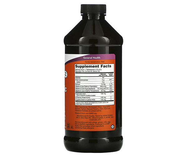Жидкая гиалуроновая кислота NOW Foods (Liquid hyaluronic acid) 100 мг 473 мл с ягодным вкусом