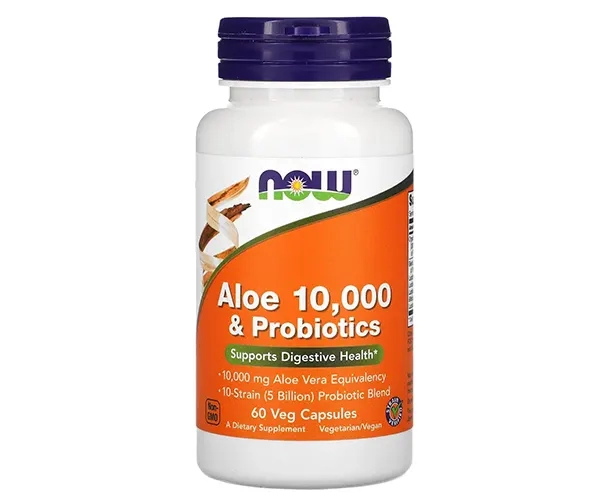 Алоэ вера и пробиотики NOW Foods (Aloe 10000 and Probiotics) 60 капсул