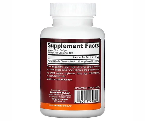 Вітамін D3 холекальциферол Jarrow Formulas  (Vitamin D3 Cholecalciferol) 5000 МО 100 капсул