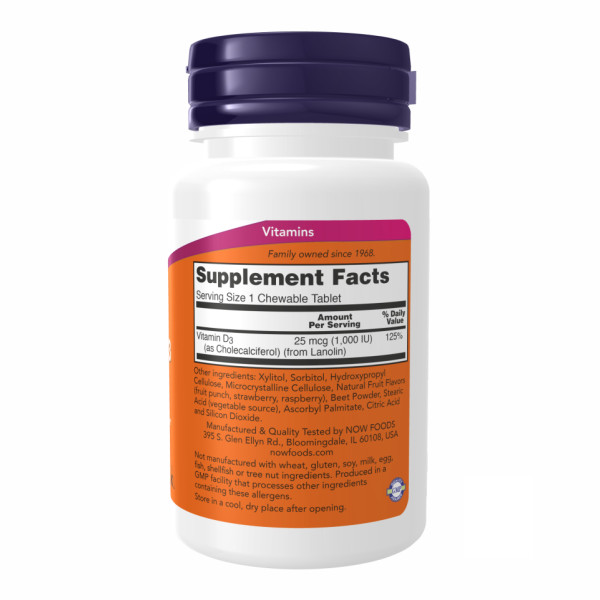 Витамин Д3 NOW Foods (Chewable Vitamin D-3) 1000 МЕ 180 жевательных таблеток с фруктовым вкусом