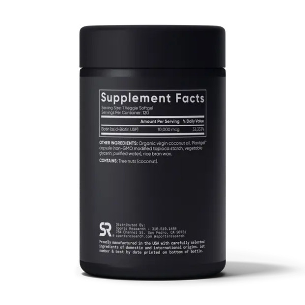 Биотин с кокосовым маслом  Sport Research ( Biotin with Coconut Oil) 10000 мкг 120 капсул