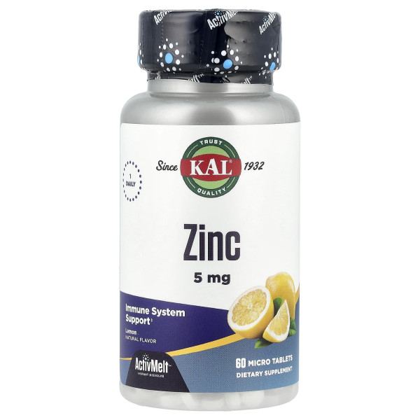 Цинк KAL (Zinc) 5 мг 60 таблеток для рассасывания со вкусом лимона