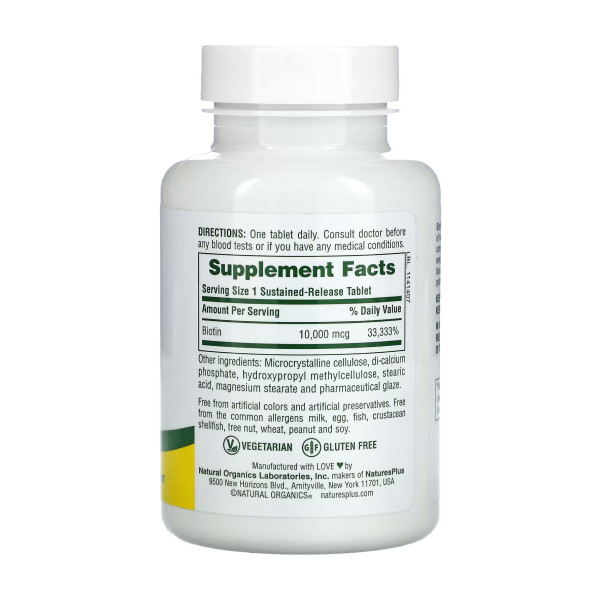 Биотин с замедленным высвобождением Nature's Plus (Biotin) 10000 мкг 90 таблеток
