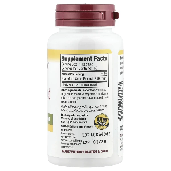 Екстракт грейпфрута NutriBiotic  (Grapefruit Seed Extract) 250 мг 60 капсул