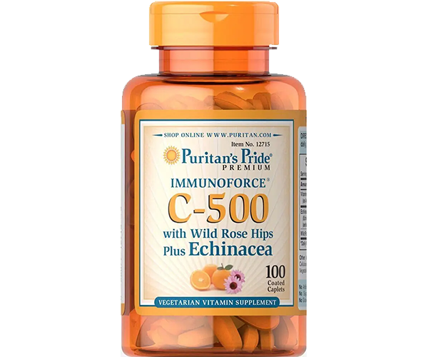 Вітамін C з шипшиною та ехінацеєю Puritan's Pride (Vitamin C-500 with wild rose hips plus echinacea) 500 мг 100 капсул