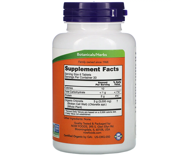 Хлорелла NOW Foods (Chlorella) органик 500 мг 200 таблеток