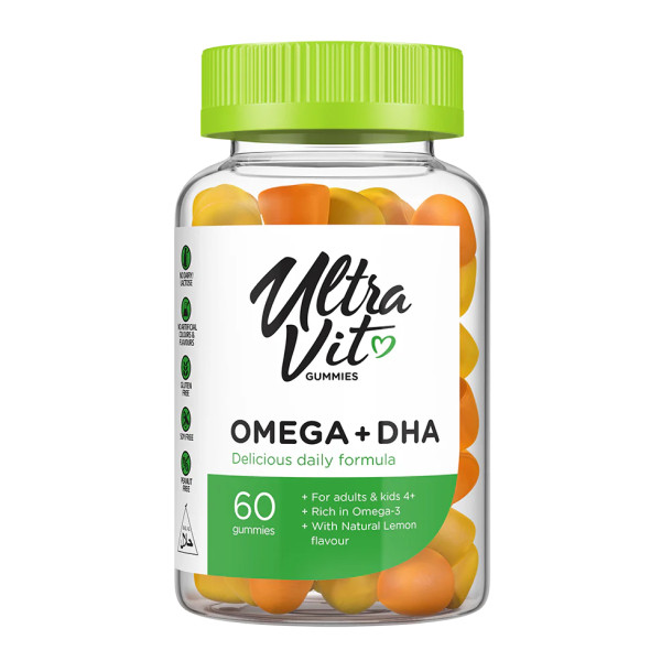 Омега 3 з ДГК VPLab (Omega 3 + DHA) 60 жувальних цукерок зі смаком лимона