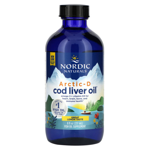 Риб'ячий жир з печінки тріски та D3 Nordic Naturals (Arctic-D Cod Liver Oil) зі смаком лимона, 237 мл