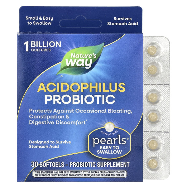 Пробіотики Nature's Way Acidophilus, 1 млрд КУО, 30 м'яких таблеток