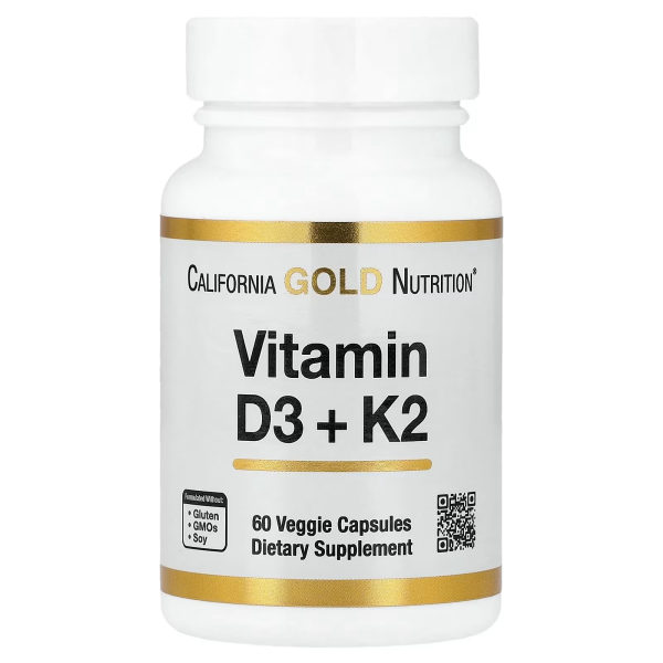 Вітаміни Д3 та К2 California Gold Nutrition (Vitamin D3+K2) 1000 МО/40 мкг
