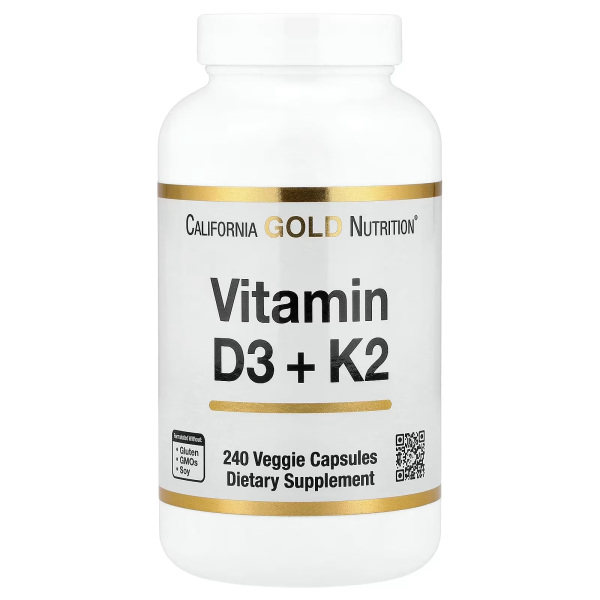 Вітаміни Д3 та К2 California Gold Nutrition (Vitamin D3+K2) 1000 МО/40 мкг