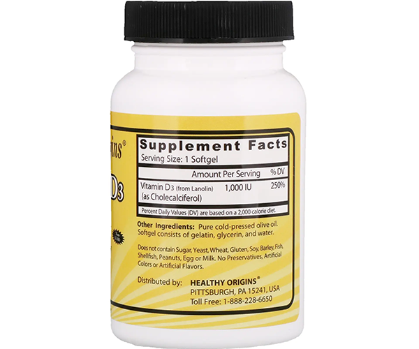 Витамин D3 Healthy Origins (Vitamin D3 high potency) 1000 МЕ 