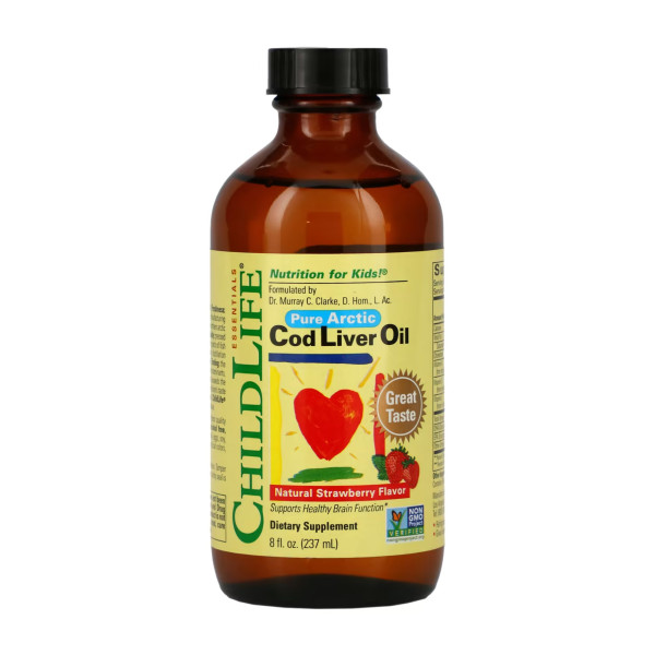 Жир печінки тріски ChildLife (Cod Liver Oil) 1225 мг 237 мл із полуничним смаком