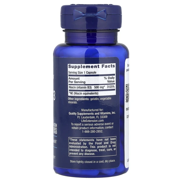 Ніацин Вітамін B3 Life Extension (Niacin Vitamin B3) 500 мг 100 капсул