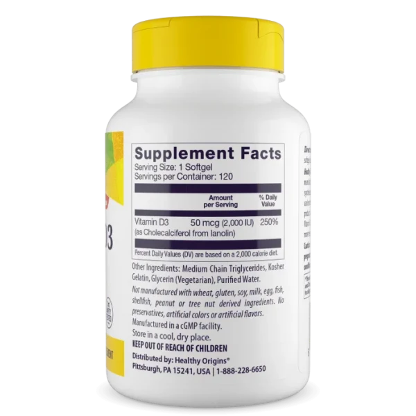 Вітамін Д3 в олії МСТ Healthy Origins (Vitamin D3 in MCT Oil) 2000 МО 120 капсул