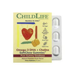 Омега-3 з ДГК і холін ChildLife (Omega-3 DHA + Choline) 27 жувальних таблеток зі смаком маракуї