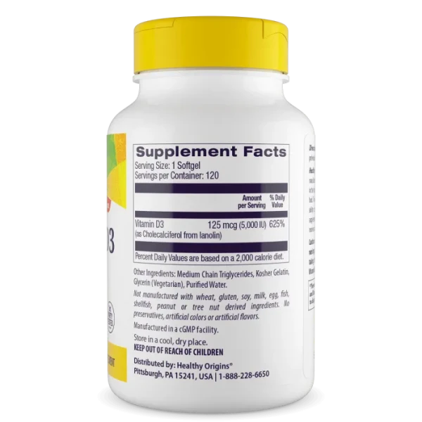 Вітамін Д3 в олії МСТ Healthy Origins  (Vitamin D3 in MCT Oil) 5000 МО 120 капсул