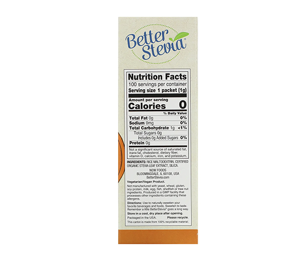 Стевия NOW Foods(Original Better Stevia) 100 пакетиков