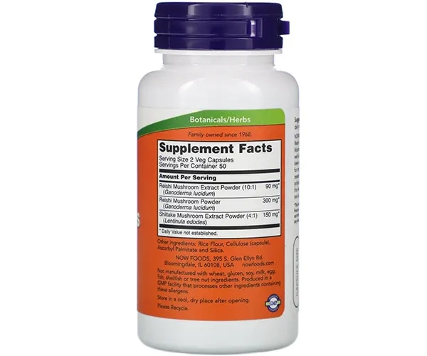 Грибы рейши NOW Foods (Rei-Shi mushrooms) 270 мг 100 капсул