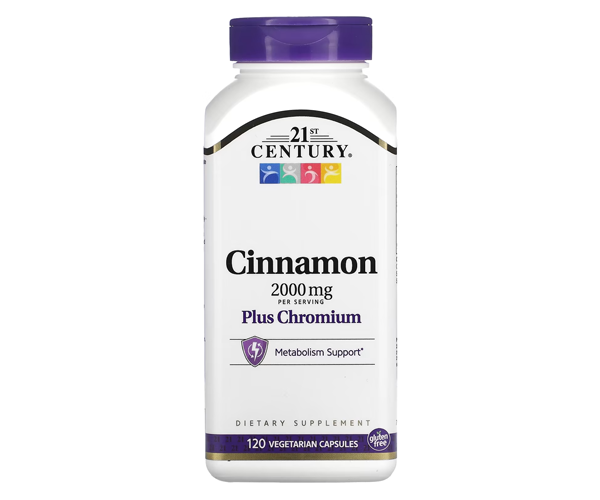 Екстракт кориці плюс хром 21st Century  (Cinnamon Plus Chromium) 2000 мг/400 мкг 120 капсул
