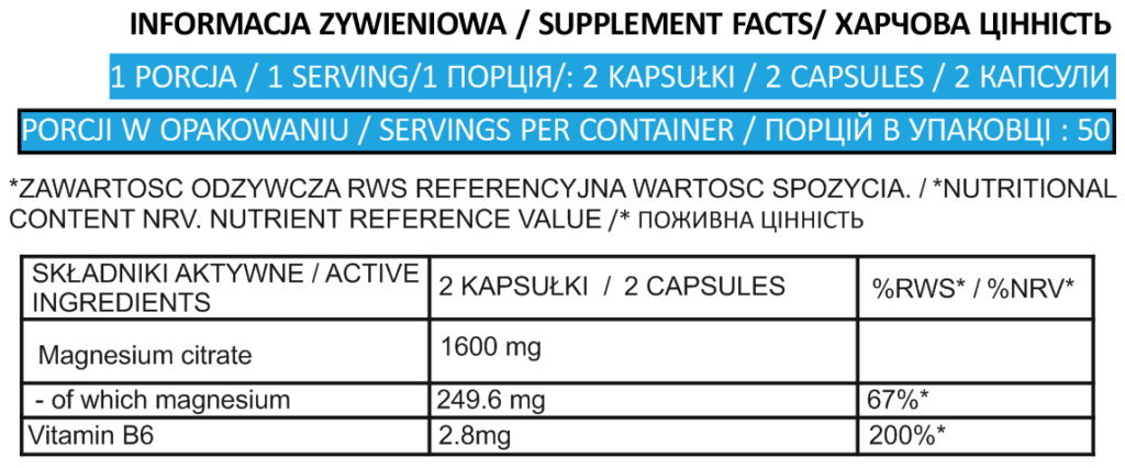 Магній з вітаміном B6 Bodyperson Labs (Magnesium citrate) 800 мг 100 капсул