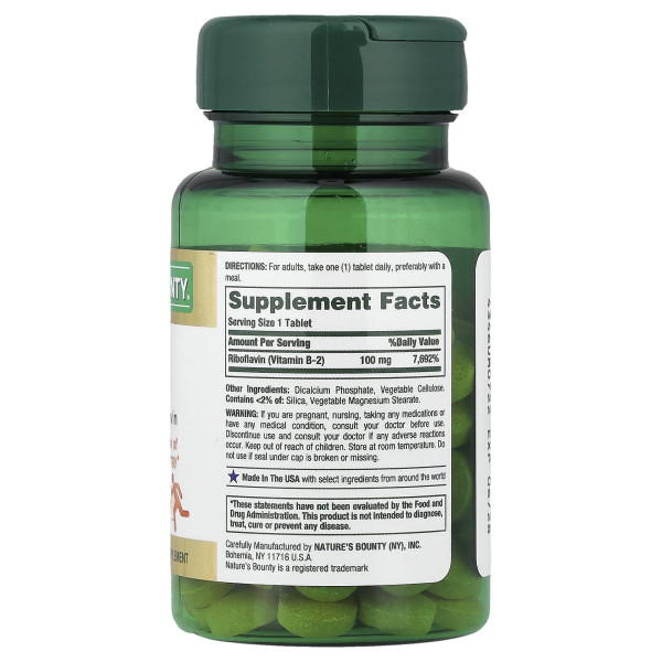 Рибофлавін вітамін B2 Nature's Bounty (Riboflavin Vitamin B2) 100 мг 100 таблеток